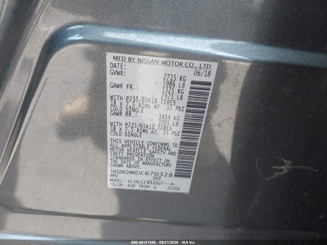5N1DR2MN0JC670328 Nissan Pathfinder Sv