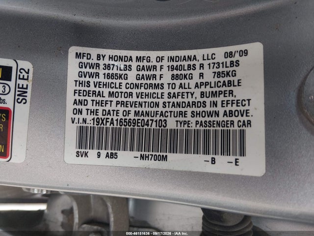 Продаж на аукціоні авто 2009 Honda Civic Lx, vin: 19XFA16569E047103, номер лоту: 46151636
