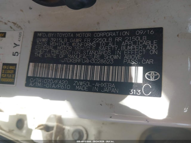 Aukcja sprzedaży 2017 Toyota Prius Two, vin: JTDKBRFU4H3028623, numer aukcji: 46151644