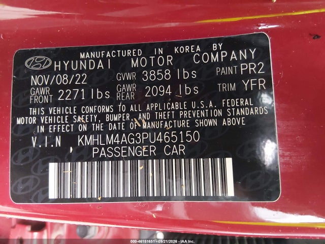 Продажа на аукционе авто 2023 Hyundai Elantra Sel, vin: KMHLM4AG3PU465150, номер лота: 46151651