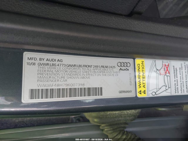 2009 Audi A4 2.0t Special Edition მანქანა იყიდება აუქციონზე, vin: WAUAF48H79K007398, აუქციონის ნომერი: 46151657