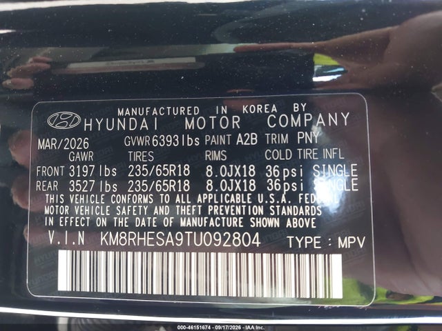 Продаж на аукціоні авто 2026 Hyundai Palisade Hybrid Sel Premium 8p, vin: KM8RHESA9TU092804, номер лоту: 46151674