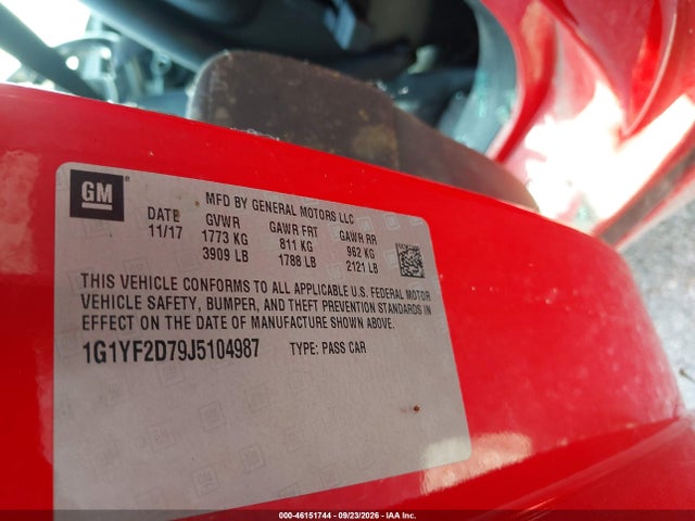 46151744 :رقم المزاد ، 1G1YF2D79J5104987 vin ، 2018 Chevrolet Corvette Stingray مزاد بيع