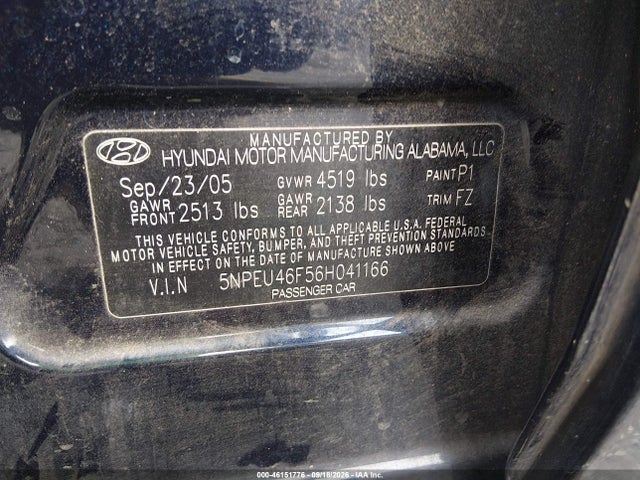 Продажа на аукционе авто 2006 Hyundai Sonata Gls V6/lx V6, vin: 5NPEU46F56H041166, номер лота: 46151776
