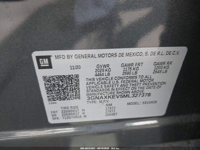 3GNAXKEV5ML327378 Chevrolet Equinox Fwd Lt