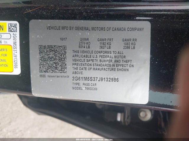 Aukcja sprzedaży 2018 Cadillac Xts Luxury, vin: 2G61M5S37J9132986, numer aukcji: 46151838