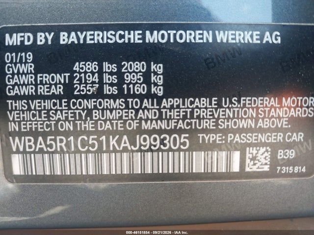 BMW 330I 2019 WBA5R1C51KAJ99305 Image 9