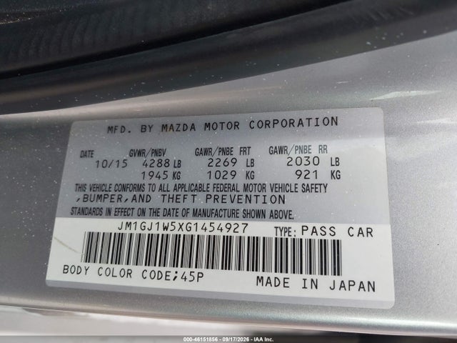 46151856 :رقم المزاد ، JM1GJ1W5XG1454927 vin ، 2016 Mazda Mazda6 I Grand Touring مزاد بيع
