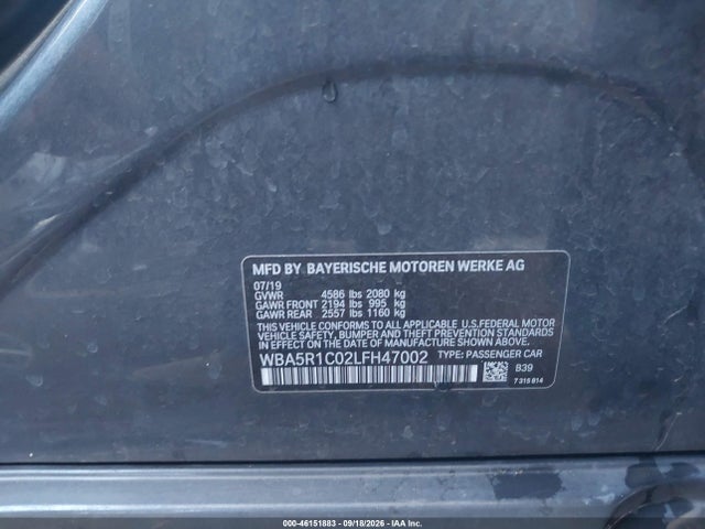 Aukcja sprzedaży 2020 Bmw 330i, vin: WBA5R1C02LFH47002, numer aukcji: 46151883