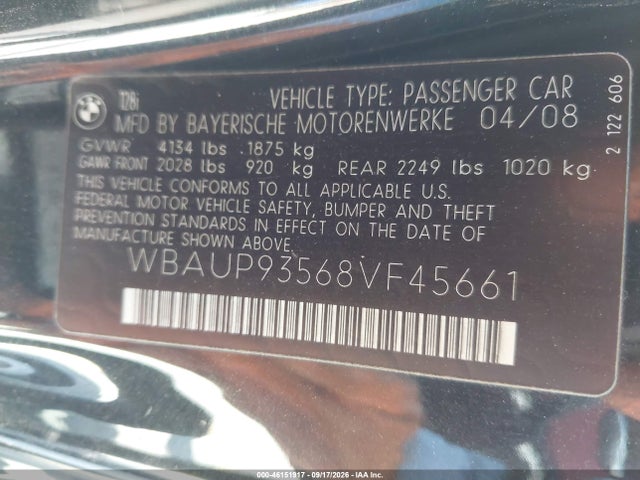 Продаж на аукціоні авто 2008 Bmw 128i, vin: WBAUP93568VF45661, номер лоту: 46151917