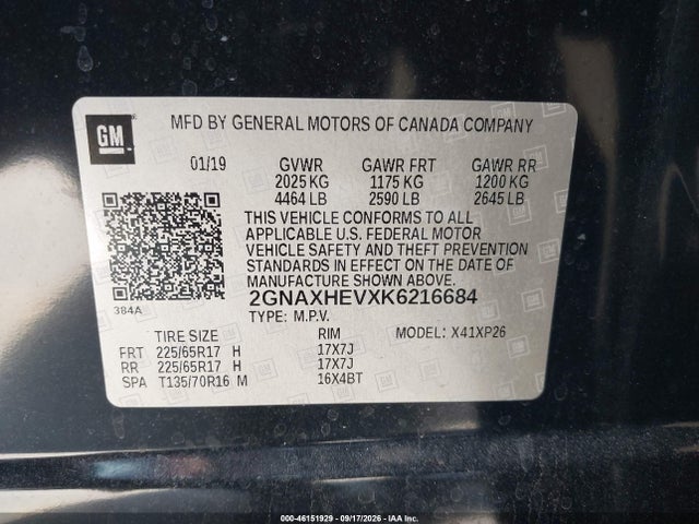 2GNAXHEVXK6216684 Chevrolet EQUINOX LS
