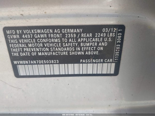 Продаж на аукціоні авто 2013 Volkswagen Cc 2.0t Sport, vin: WVWBN7AN7DE503823, номер лоту: 46151958