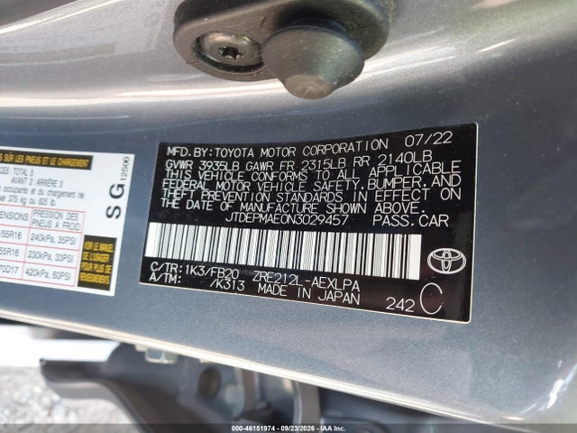 Aukcja sprzedaży 2022 Toyota Corolla Le, vin: JTDEPMAE0N3029457, numer aukcji: 46151974