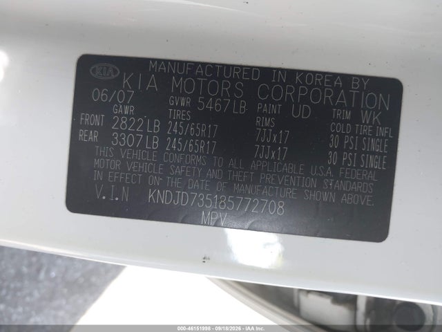 Aukcja sprzedaży 2008 Kia Sorento Lx, vin: KNDJD735185772708, numer aukcji: 46151998