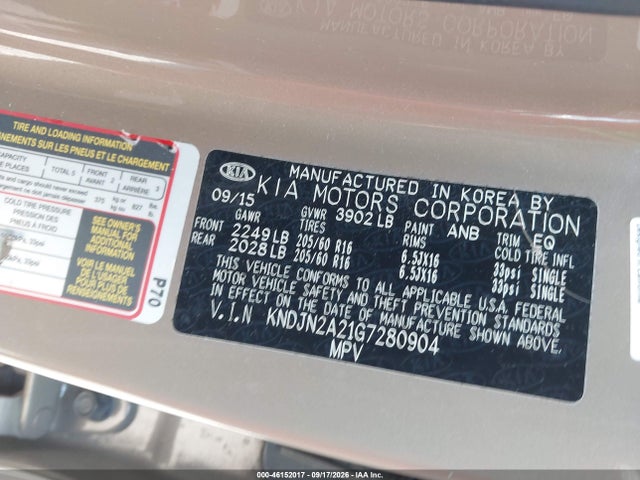 2016 Kia Soul მანქანა იყიდება აუქციონზე, vin: KNDJN2A21G7280904, აუქციონის ნომერი: 46152017