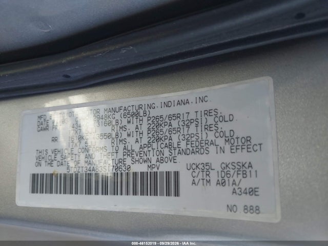 Продаж на аукціоні авто 2003 Toyota Sequoia Sr5 V8, vin: 5TDZT34A83S170630, номер лоту: 46152019