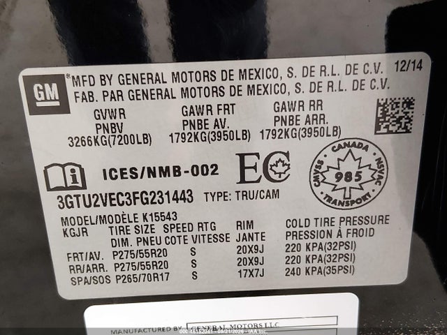 3GTU2VEC3FG231443 GMC Sierra 1500 Slt