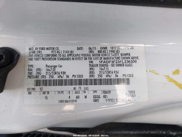 Ford FOCUS SE 2015 1FADP3F23FL336309 Image 9