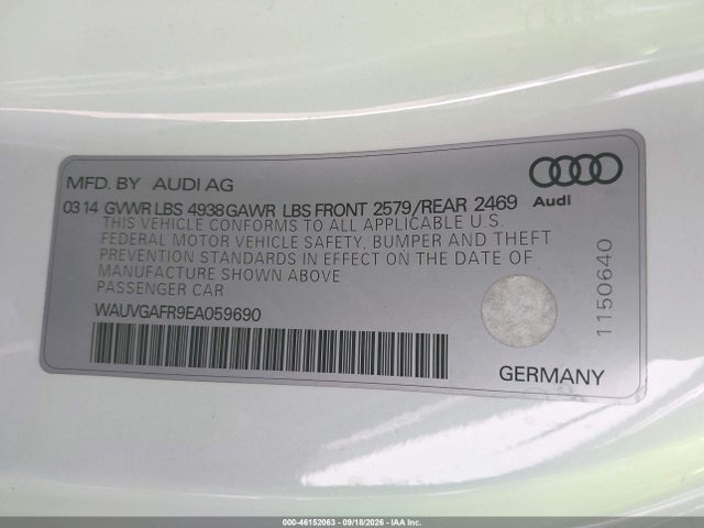 46152063 :رقم المزاد ، WAUVGAFR9EA059690 vin ، 2014 Audi S5 3.0t Premium Plus مزاد بيع