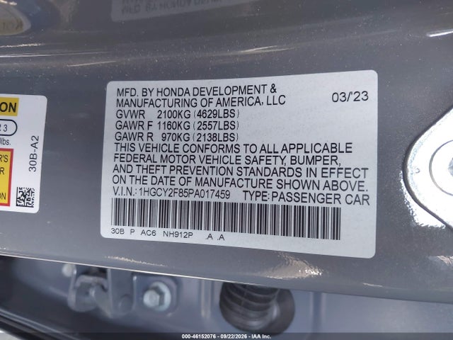 Aukcja sprzedaży 2023 Honda Accord Hybrid Touring, vin: 1HGCY2F85PA017459, numer aukcji: 46152076