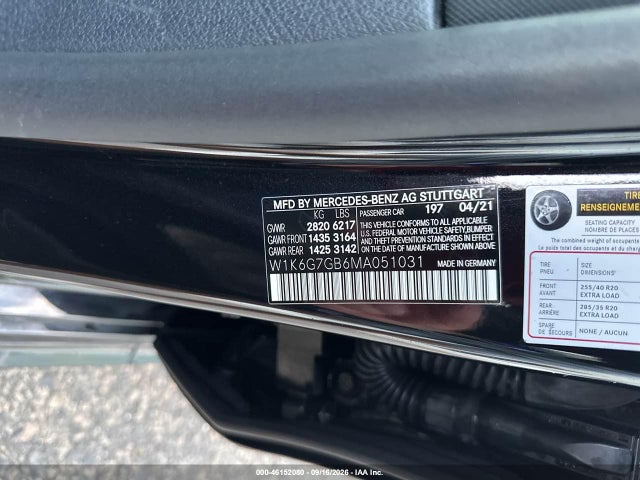 Aukcja sprzedaży 2021 Mercedes-benz S-class S 580, vin: W1K6G7GB6MA051031, numer aukcji: 46152080