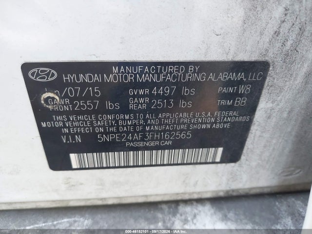 Aukcja sprzedaży 2015 Hyundai Sonata Se, vin: 5NPE24AF3FH162565, numer aukcji: 46152101