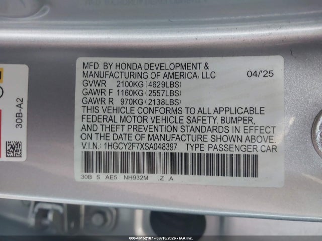 Продаж на аукціоні авто 2025 Honda Accord Hybrid Sport-l, vin: 1HGCY2F7XSA048397, номер лоту: 46152107