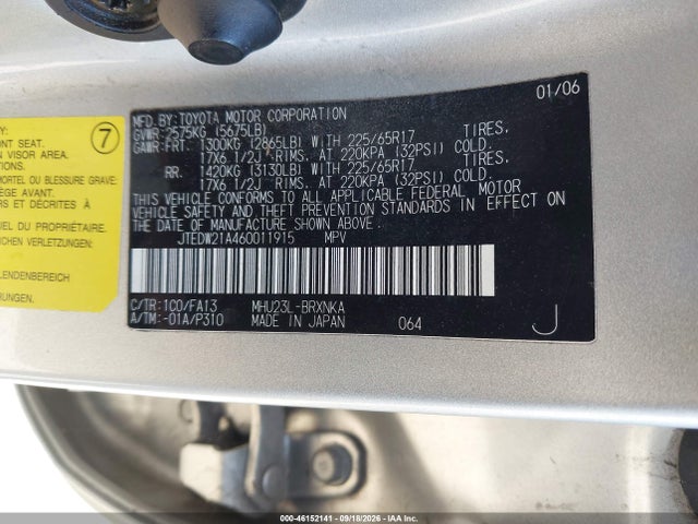 Aukcja sprzedaży 2006 Toyota Highlander Hybrid V6, vin: JTEDW21A460011915, numer aukcji: 46152141