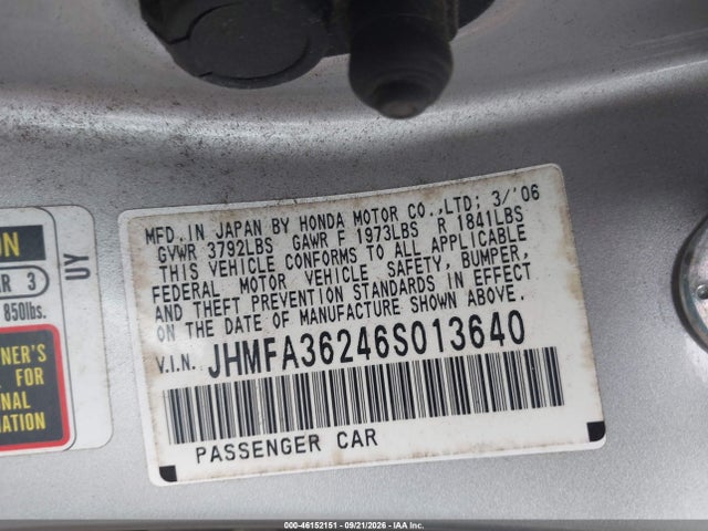 46152151 :رقم المزاد ، JHMFA36246S013640 vin ، 2006 Honda Civic Hybrid مزاد بيع