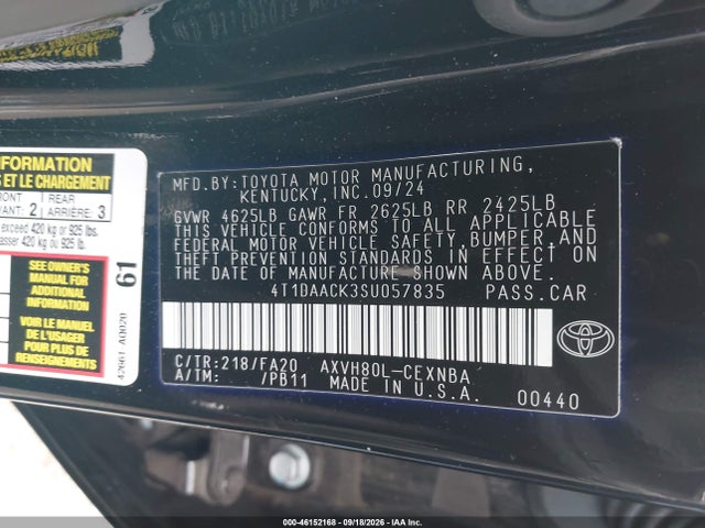 Aukcja sprzedaży 2025 Toyota Camry Le, vin: 4T1DAACK3SU057835, numer aukcji: 46152168