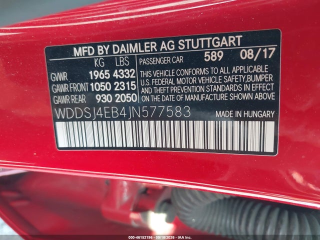 Продаж на аукціоні авто 2018 Mercedes-benz Cla 250, vin: WDDSJ4EB4JN577583, номер лоту: 46152196