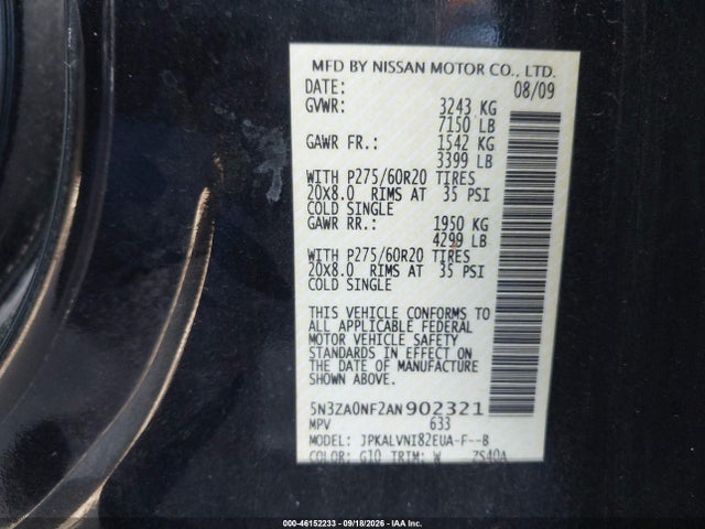 Продажа на аукционе авто 2010 Infiniti Qx56, vin: 5N3ZA0NF2AN902321, номер лота: 46152233