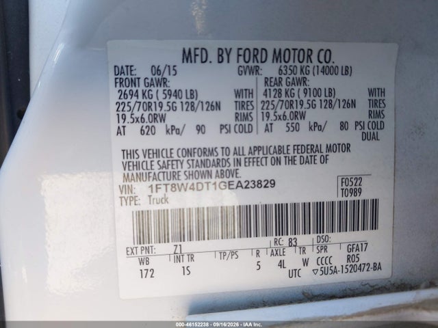 Продажа на аукционе авто 2016 Ford F-450 Xl, vin: 1FT8W4DT1GEA23829, номер лота: 46152238