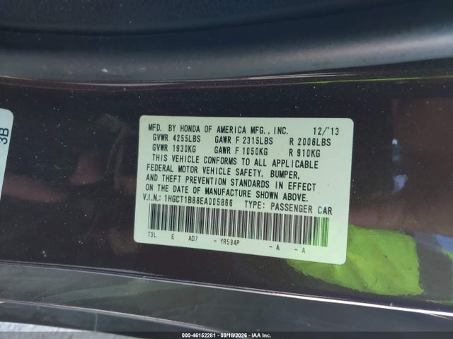 Продаж на аукціоні авто 2014 Honda Accord Ex-l, vin: 1HGCT1B88EA005866, номер лоту: 46152281