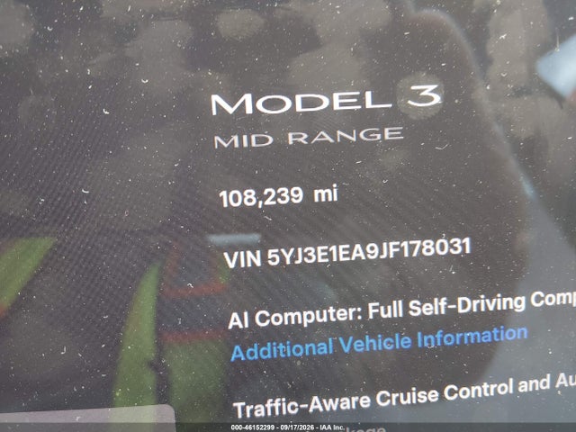 5YJ3E1EA9JF178031 Tesla MODEL 3