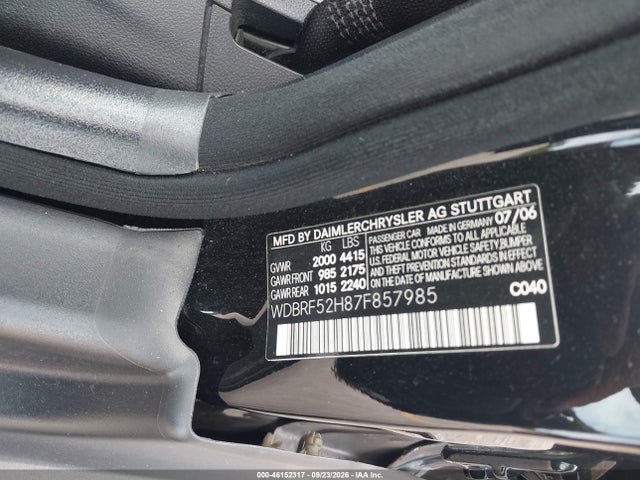 46152317 :رقم المزاد ، WDBRF52H87F857985 vin ، 2007 Mercedes-benz C 230 Sport مزاد بيع