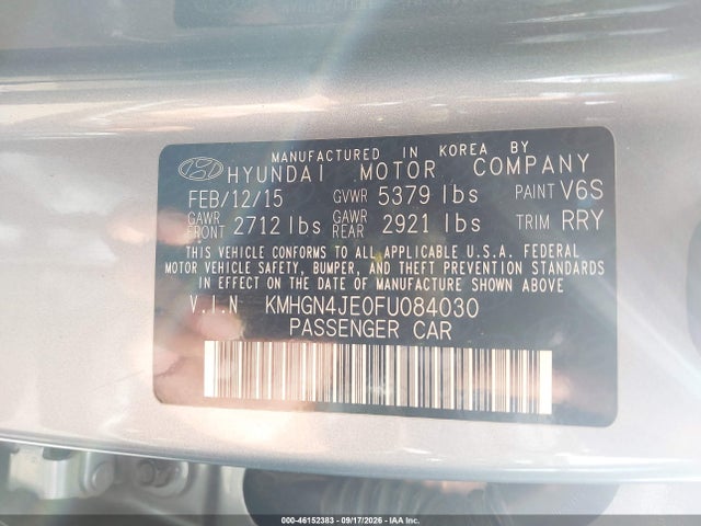 Hyundai Genesis 3.8 2015 KMHGN4JE0FU084030 Image 9
