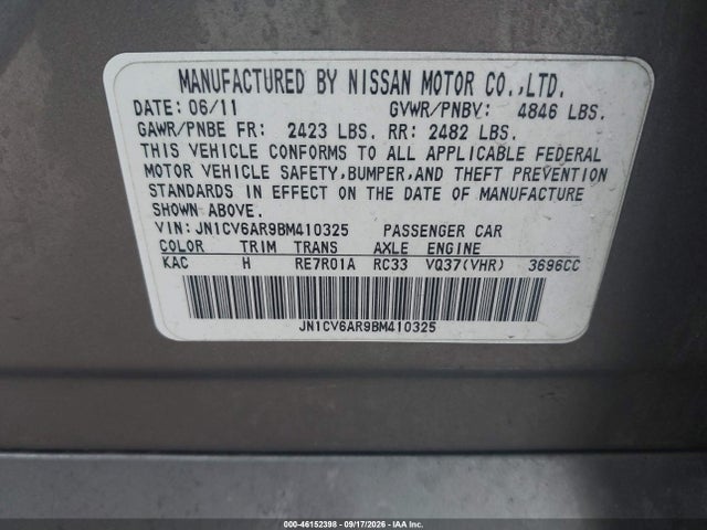 Продаж на аукціоні авто 2011 Infiniti G37x, vin: JN1CV6AR9BM410325, номер лоту: 46152398