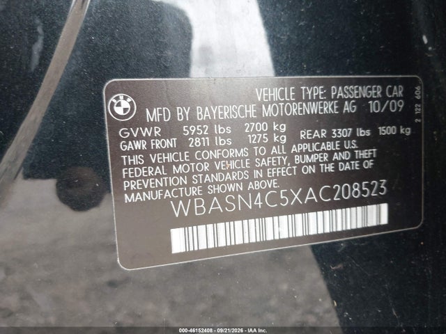 46152408 :رقم المزاد ، WBASN4C5XAC208523 vin ، 2010 Bmw 550i Gran Turismo مزاد بيع