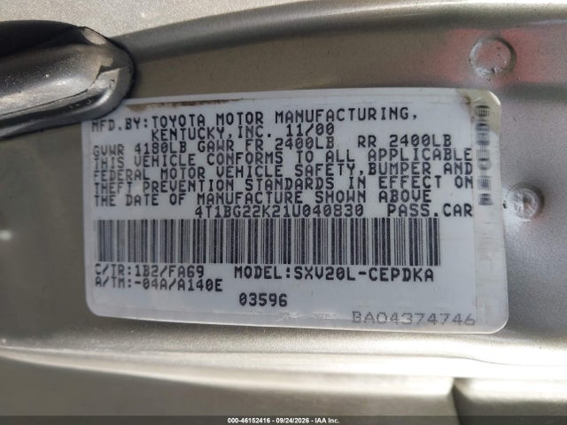 Продажа на аукционе авто 2001 Toyota Camry Ce, vin: 4T1BG22K21U040830, номер лота: 46152416