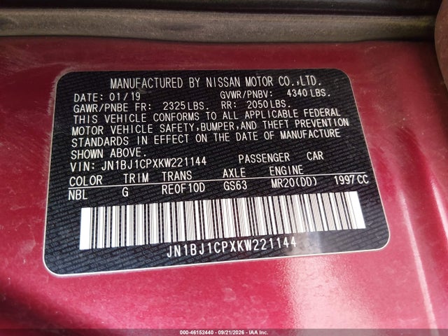 Aukcja sprzedaży 2019 Nissan Rogue Sport Sl, vin: JN1BJ1CPXKW221144, numer aukcji: 46152440
