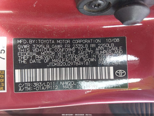Продаж на аукціоні авто 2009 Toyota Prius, vin: JTDKB20U297849181, номер лоту: 46152461
