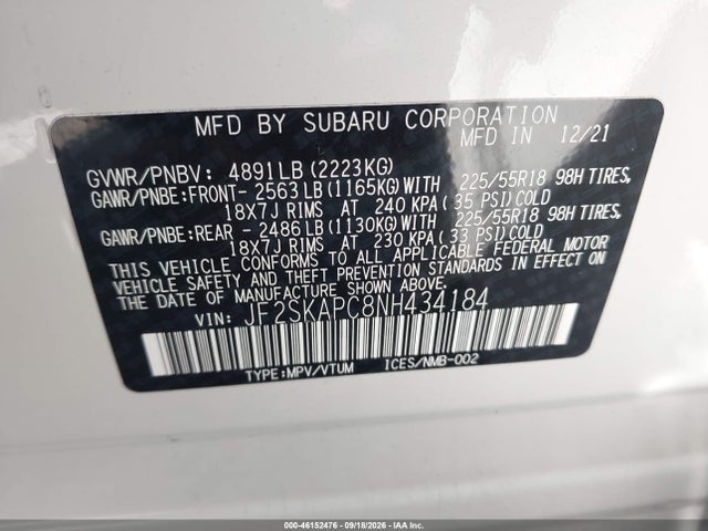 Subaru Forester Limited 2022 JF2SKAPC8NH434184 Image 9