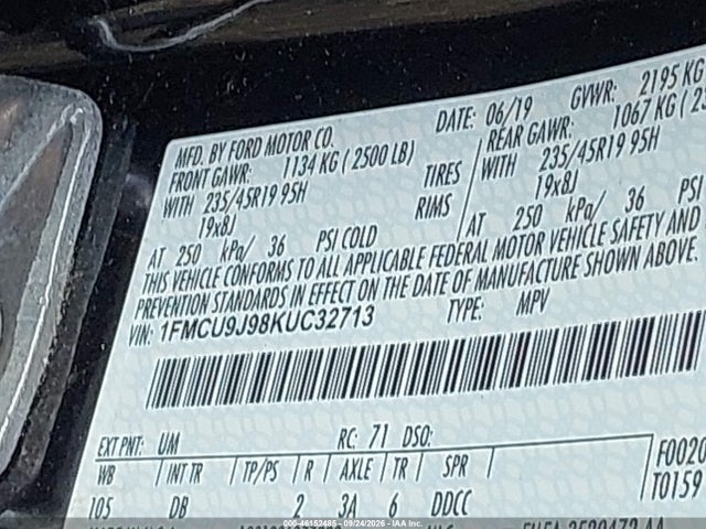 2019 Ford Escape Titanium მანქანა იყიდება აუქციონზე, vin: 1FMCU9J98KUC32713, აუქციონის ნომერი: 46152485