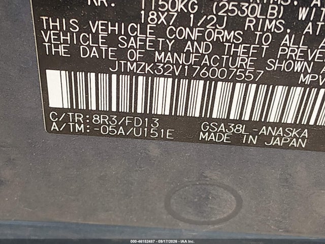 2007 Toyota Rav4 Sport V6 მანქანა იყიდება აუქციონზე, vin: JTMZK32V176007557, აუქციონის ნომერი: 46152487