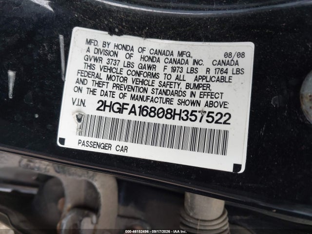 Продажа на аукционе авто 2008 Honda Civic Ex, vin: 2HGFA16808H357522, номер лота: 46152496