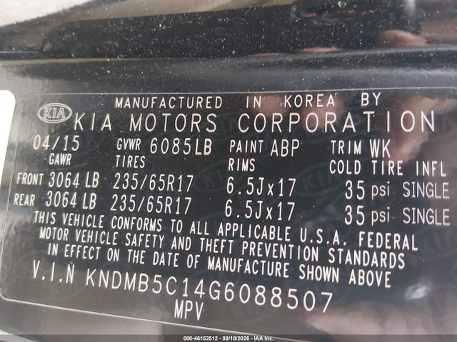 KIA SEDONA LX 2016 KNDMB5C14G6088507 Image 9