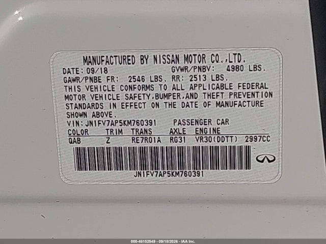 Aukcja sprzedaży 2019 Infiniti Q50 3.0t Red Sport 400, vin: JN1FV7AP5KM760391, numer aukcji: 46152549