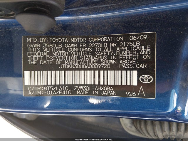 2010 Toyota Prius Iv მანქანა იყიდება აუქციონზე, vin: JTDKN3DU8A0009720, აუქციონის ნომერი: 46152563