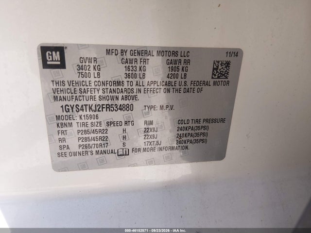 Продажа на аукционе авто 2015 Cadillac Escalade Esv Premium, vin: 1GYS4TKJ2FR534880, номер лота: 46152571
